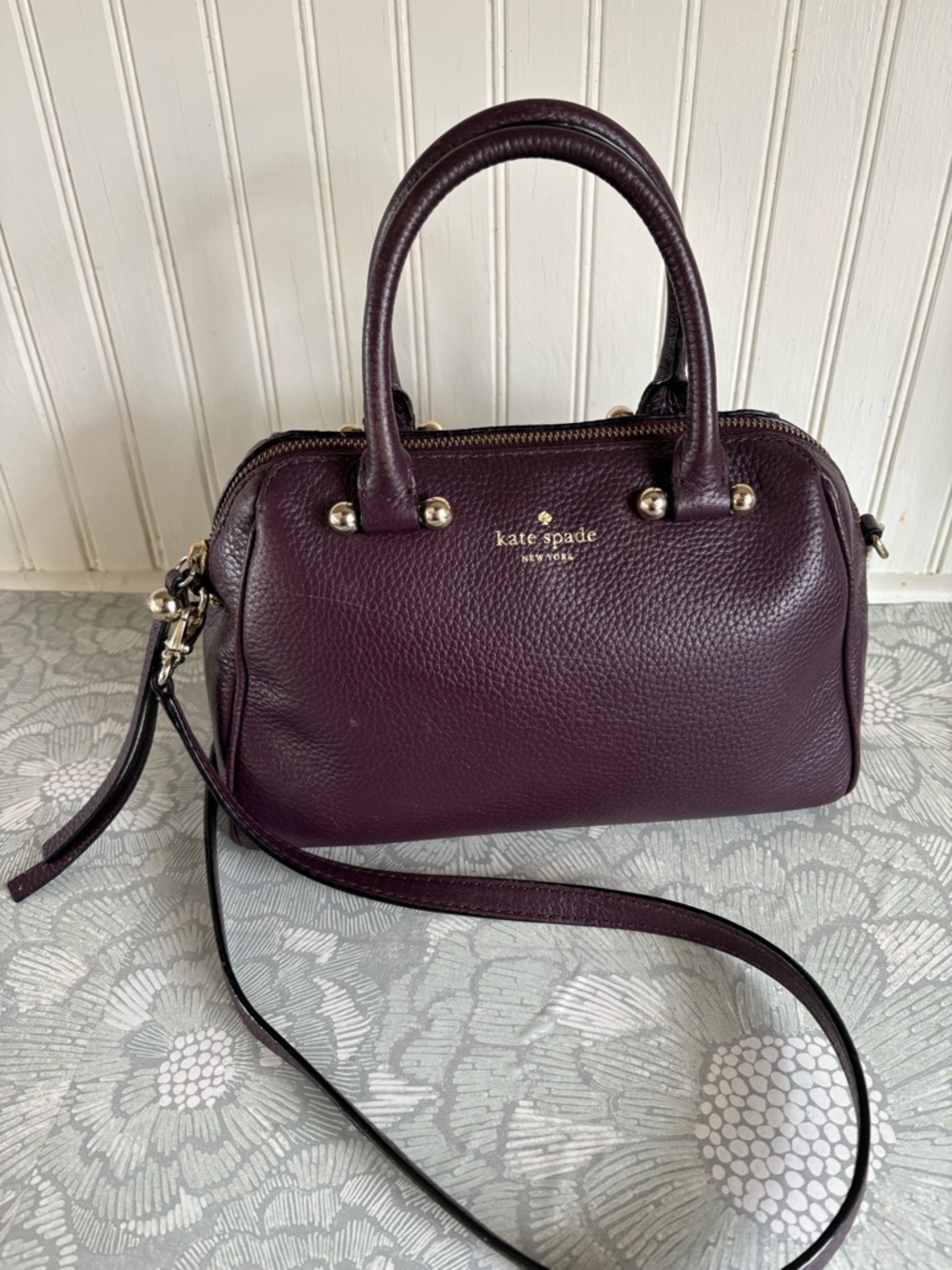 kate spade Plum Pebbled Leather Satchel with Removable Strap